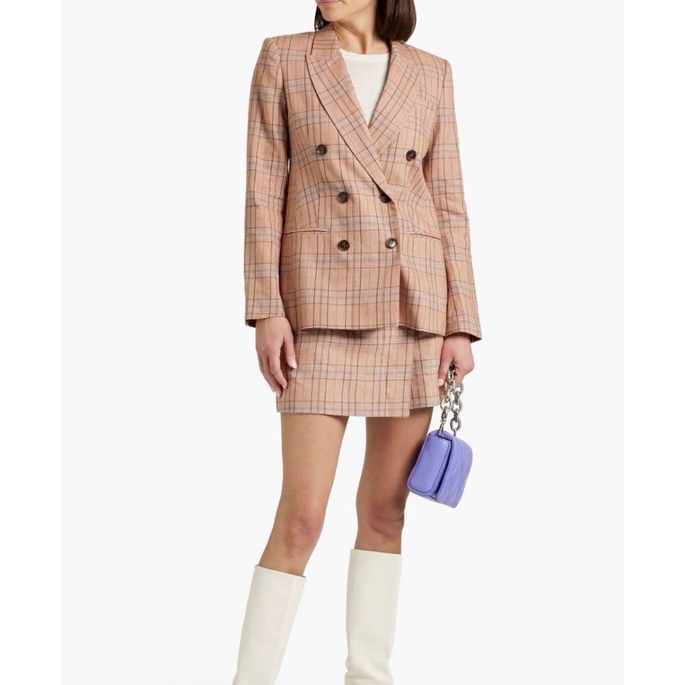 Derek Lam 10 Crosby Checked Linen Blend Tweed Blazer - Picture 2 of 5